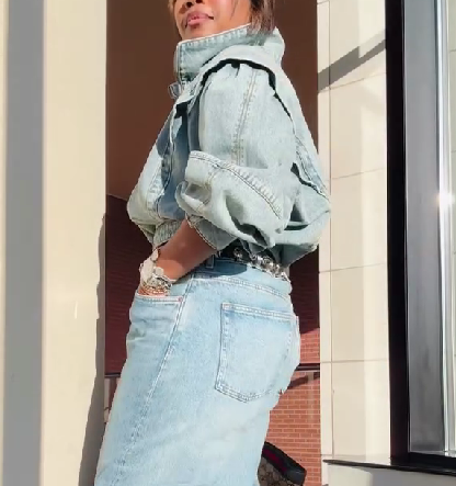 Stand Collar Zip-up Denim Jacket