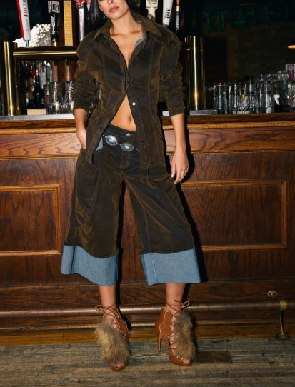 Fall Velvet Denim Button Down And Short Set