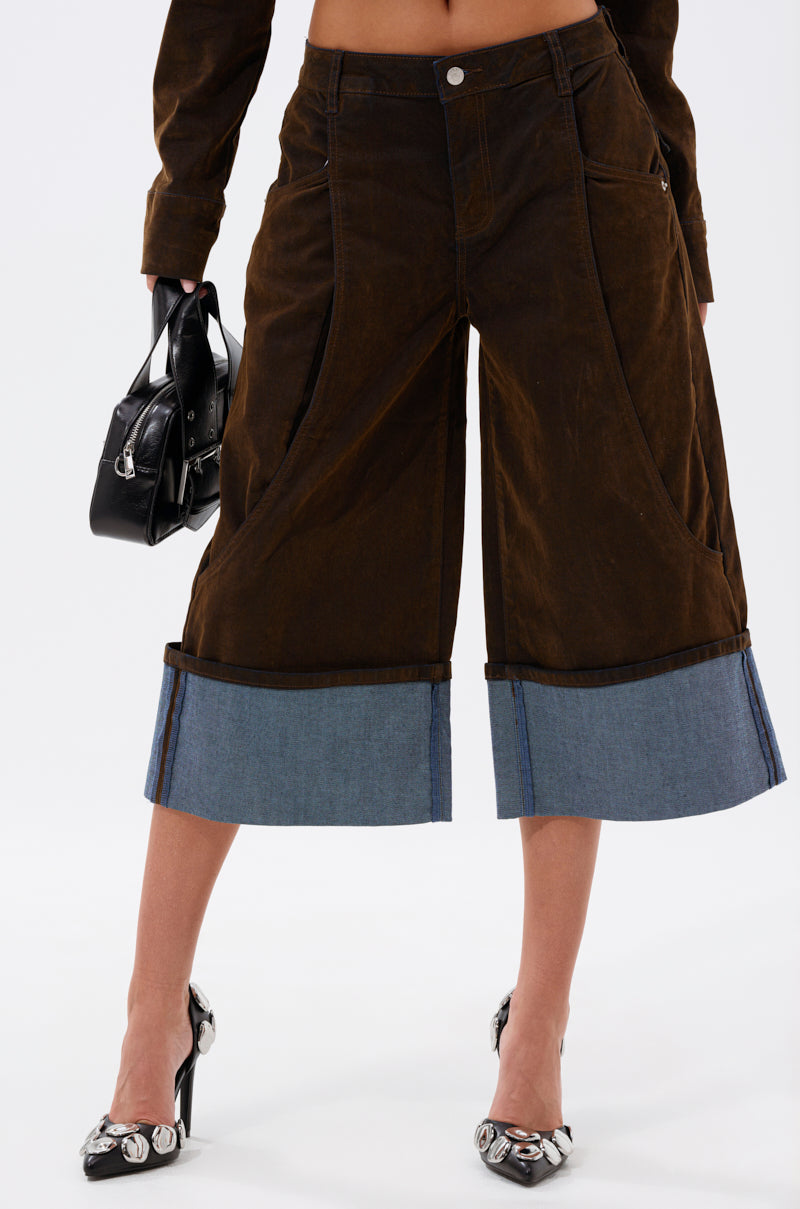 Fall Velvet Denim Button Down And Short Set