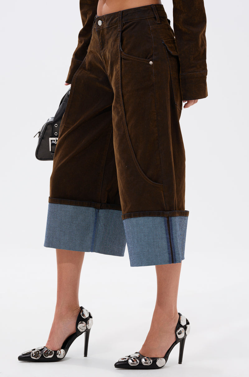 Fall Velvet Denim Button Down And Short Set