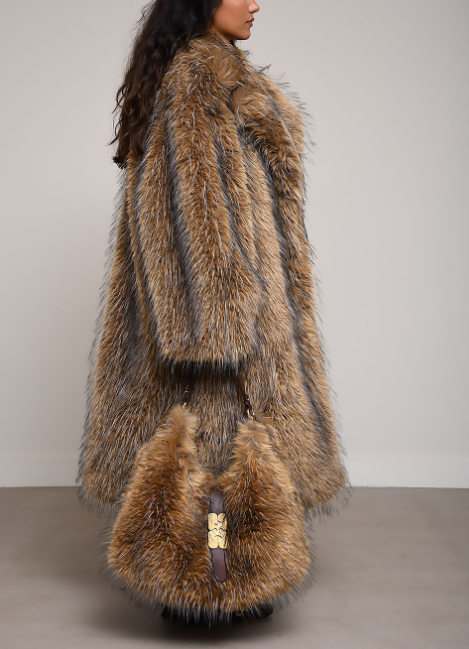 Notched-lapel Faux Fur Long Coat