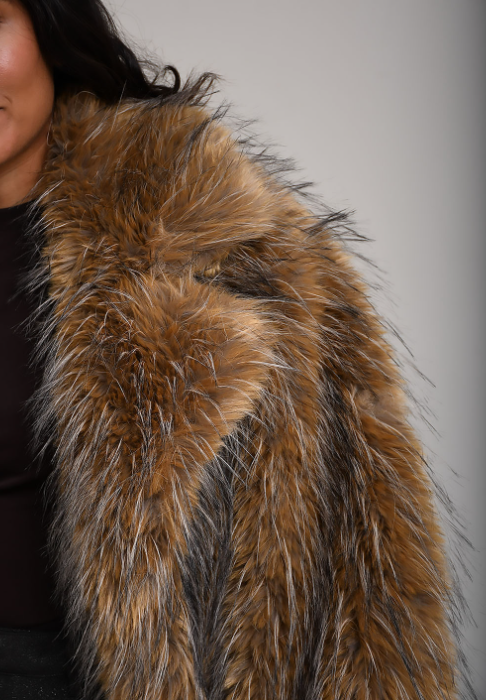 Notched-lapel Faux Fur Long Coat