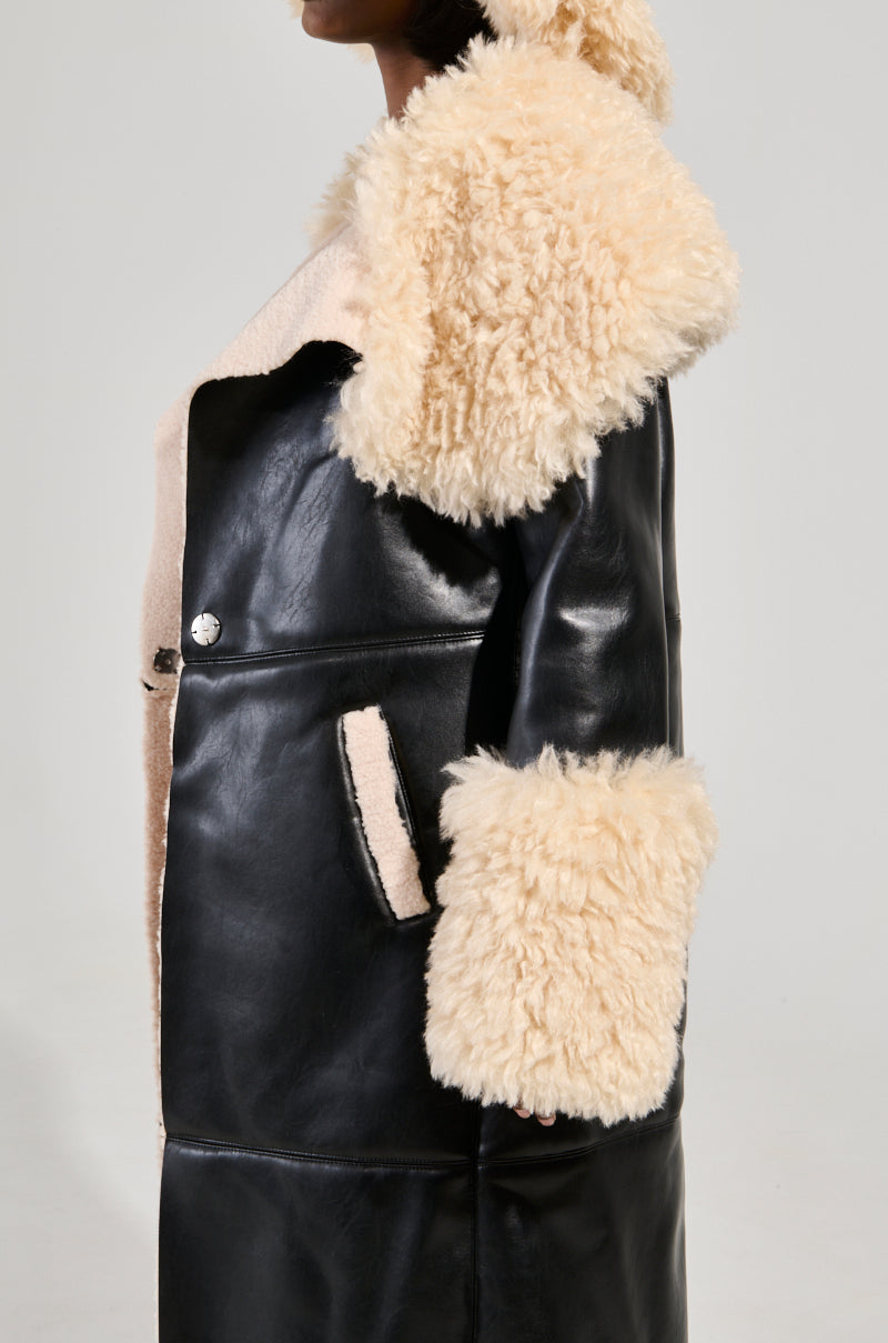 The Fluffy Sherpa Faux Leather Trench Coat