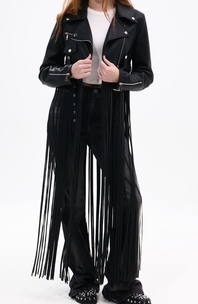 Maxi Fringe Faux Leather Moto Jacket