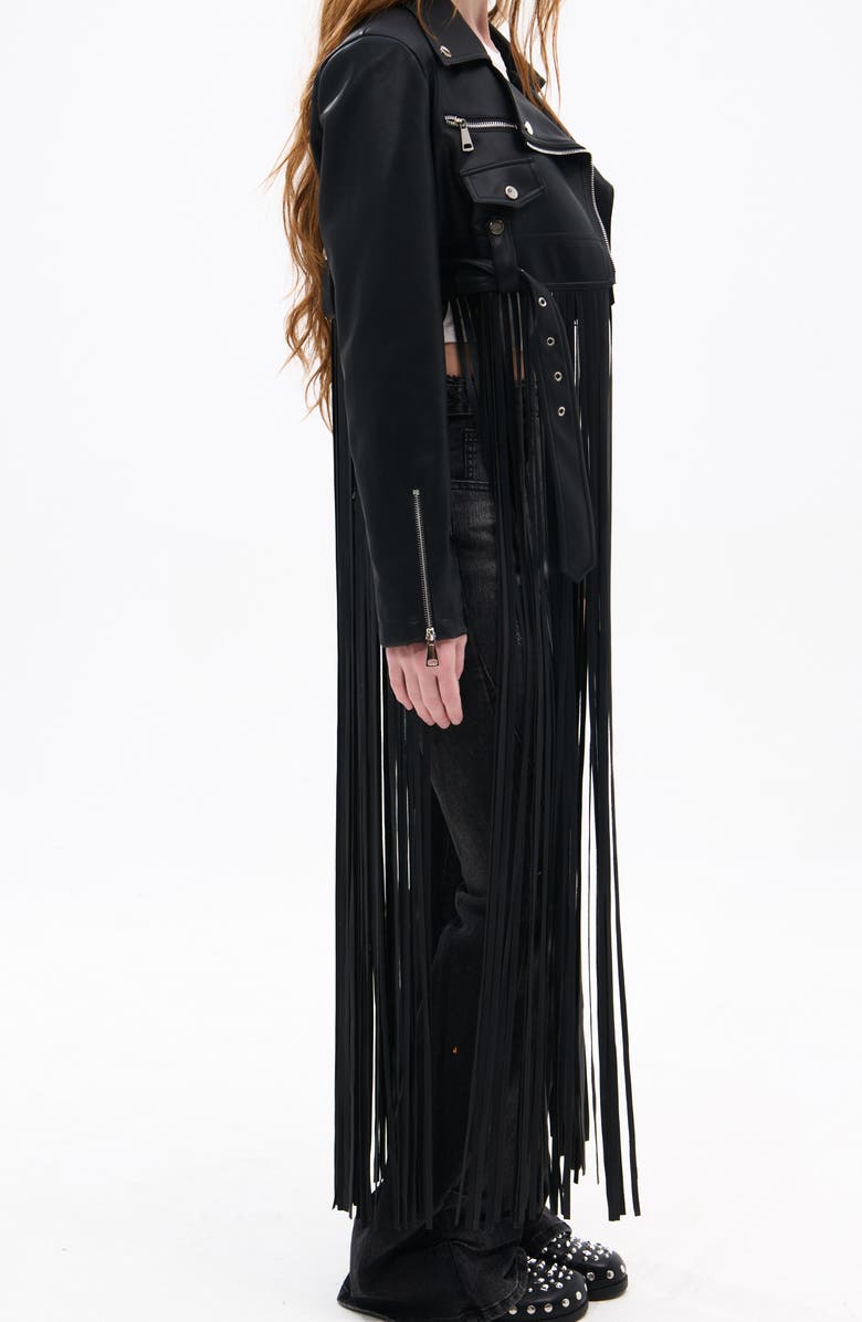 Maxi Fringe Faux Leather Moto Jacket
