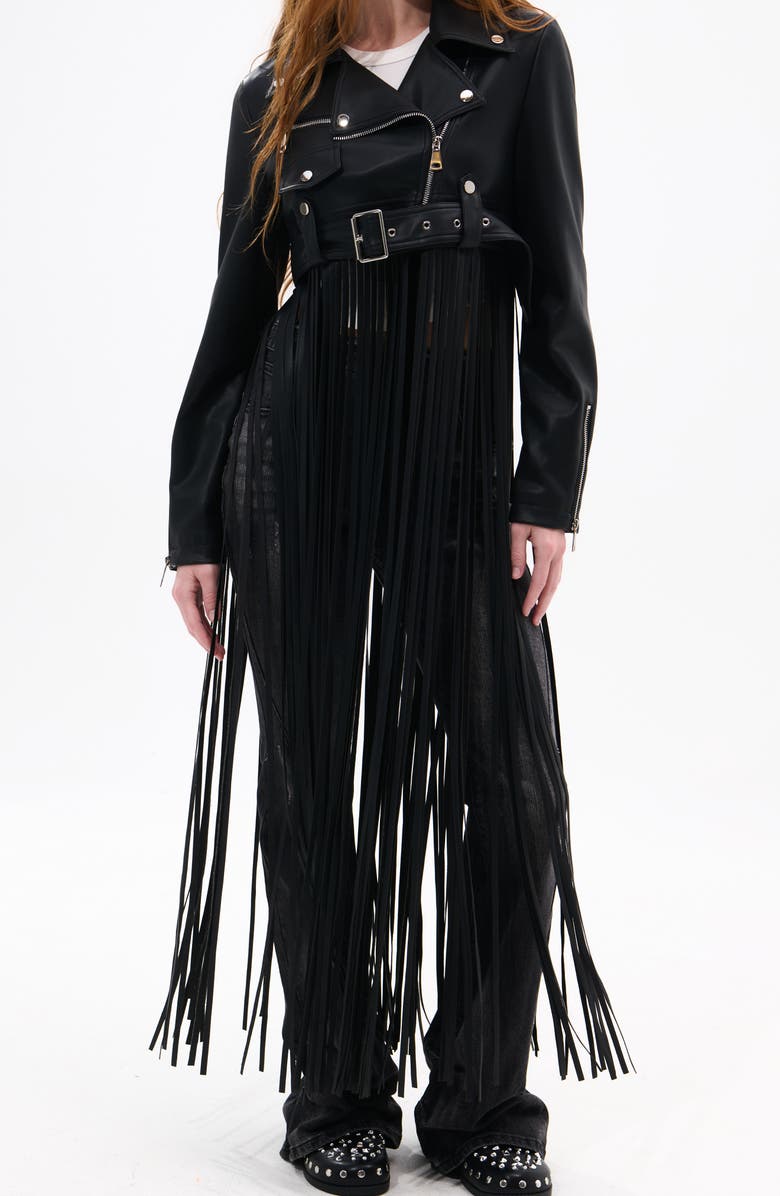 Maxi Fringe Faux Leather Moto Jacket