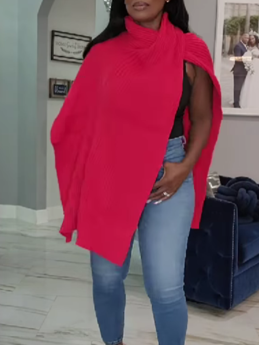 High-neck Knitted Split Top