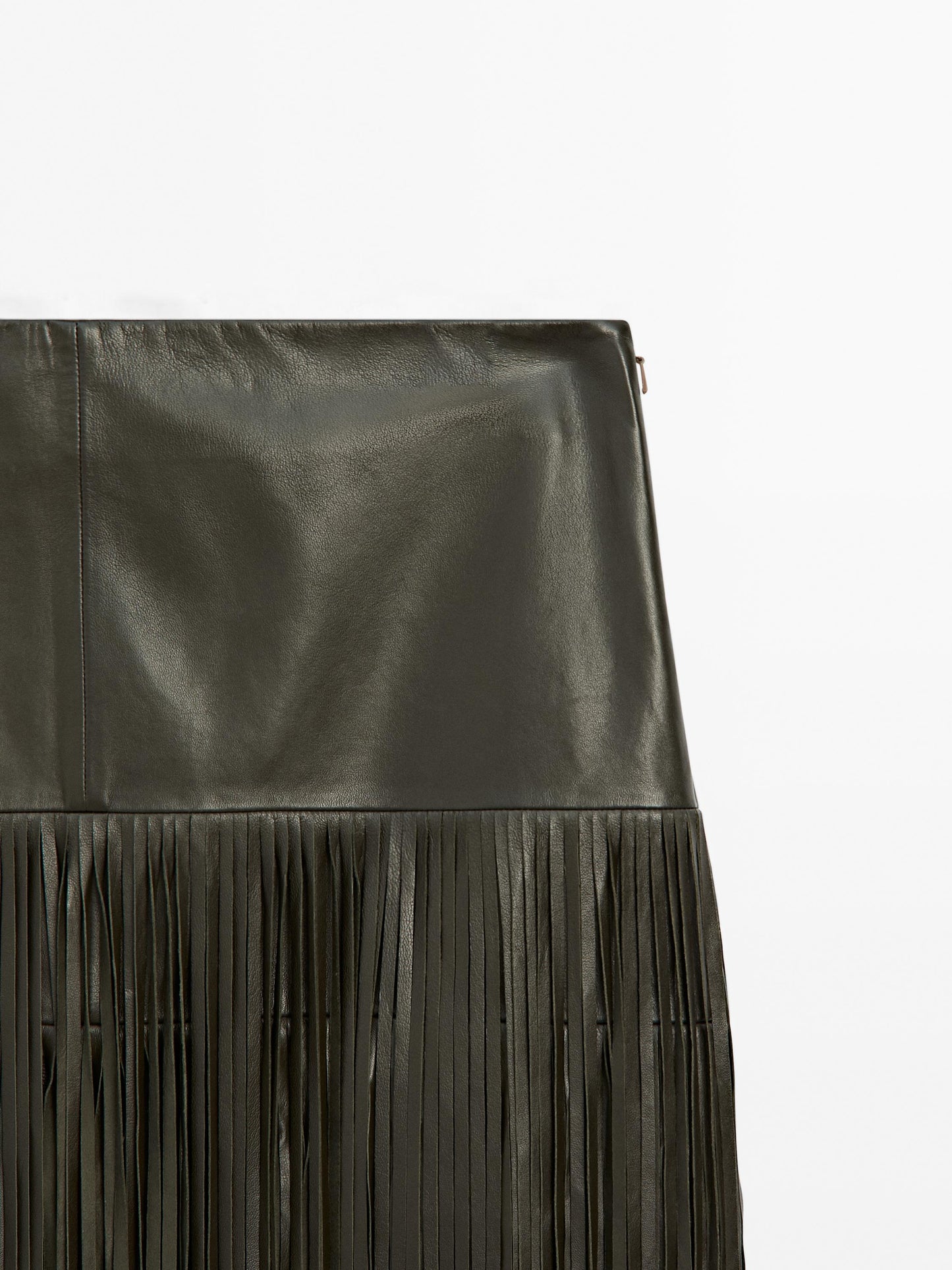 Leather Midi Skirt With Fringing