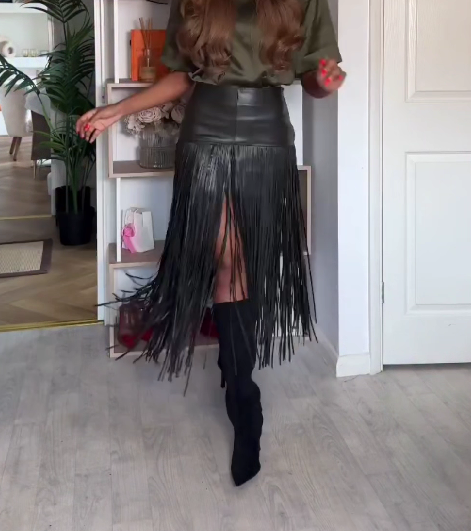 Leather Midi Skirt With Fringing
