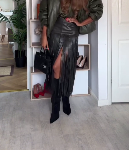 Leather Midi Skirt With Fringing