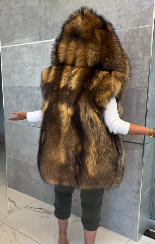 Unisex Raccoon Hooded Fur Vest