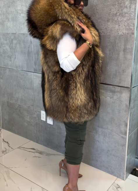 Unisex Raccoon Hooded Fur Vest