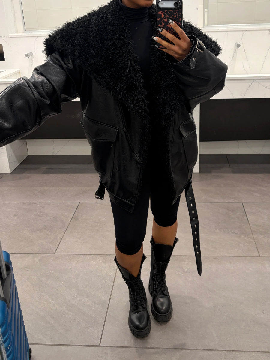 Lapel Shearling Bomber Jacket