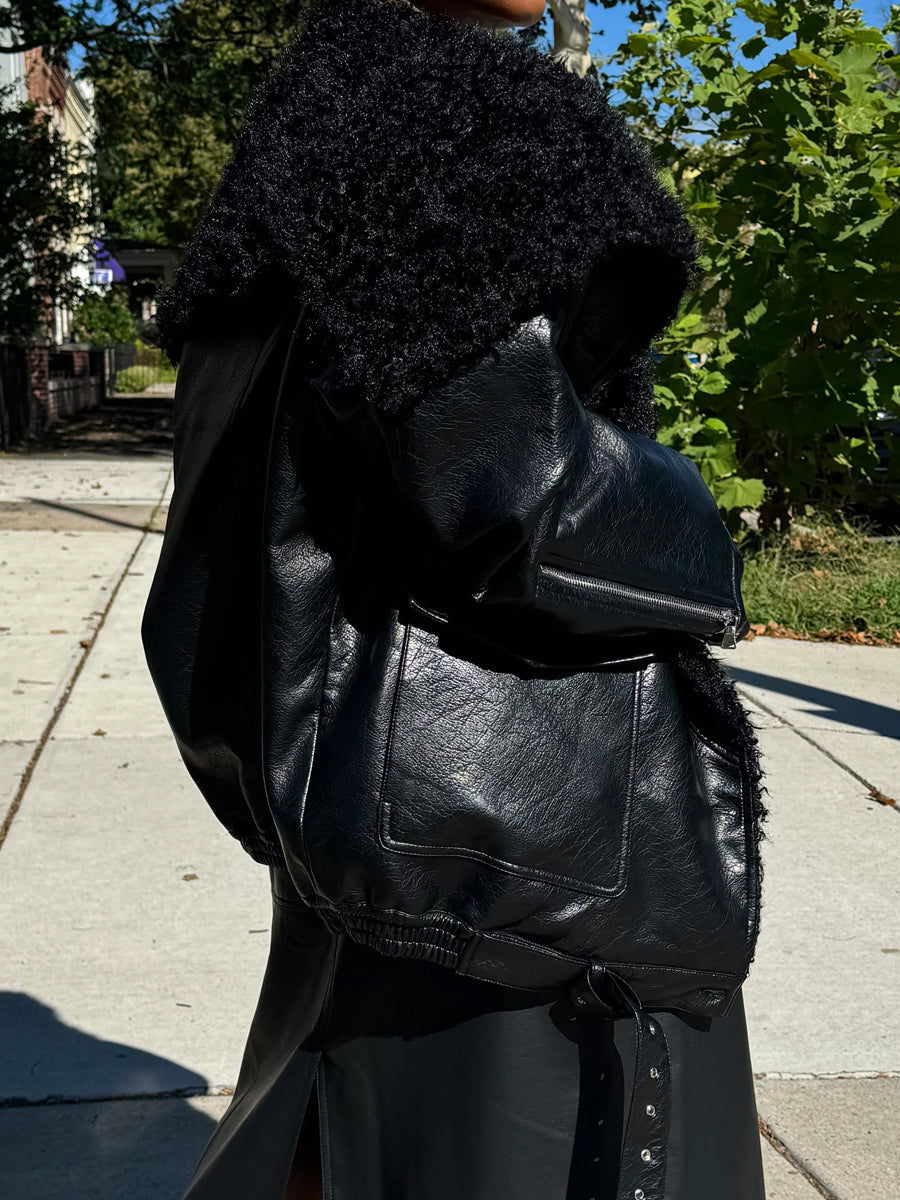 Lapel Shearling Bomber Jacket