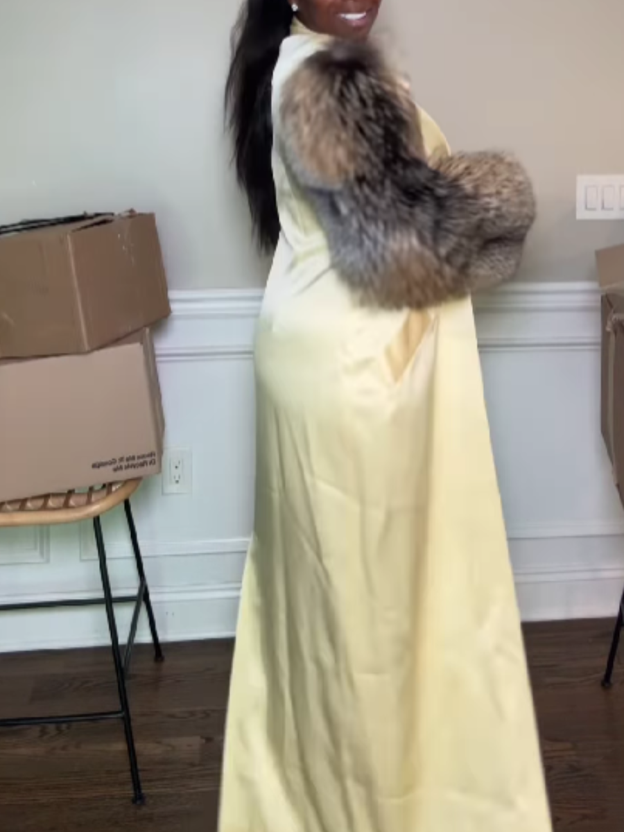 Satin Double Breasted Fur Coat