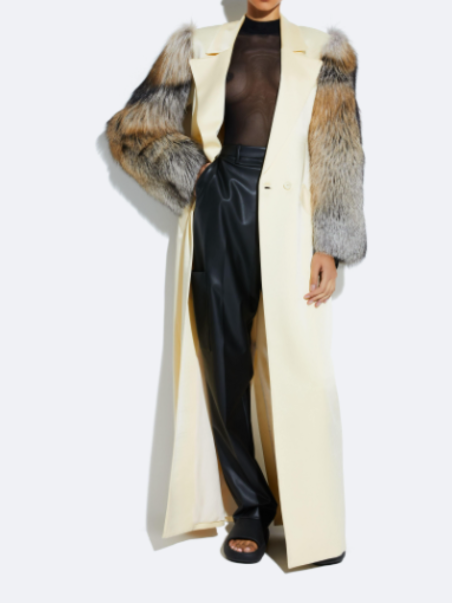 Satin Double Breasted Fur Coat