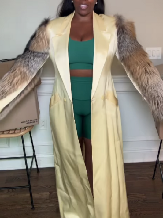 Satin Double Breasted Fur Coat