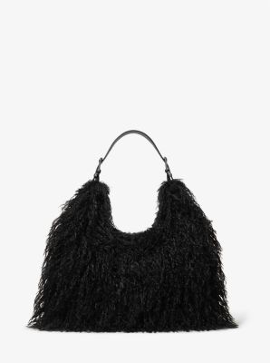 Faux Shearling Hobo Shoulder Bag