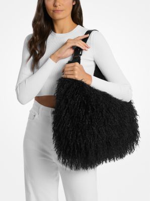 Faux Shearling Hobo Shoulder Bag