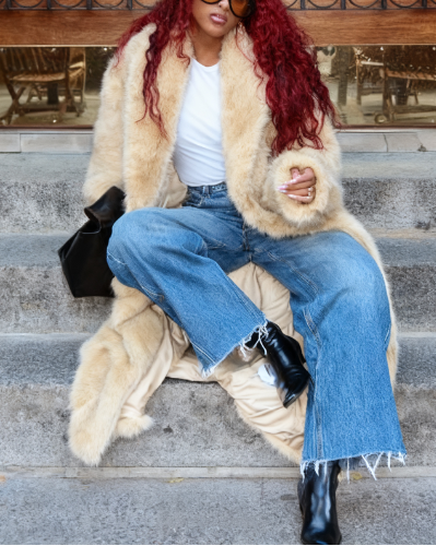 Light Beige Faux Fur Super-Long Coat