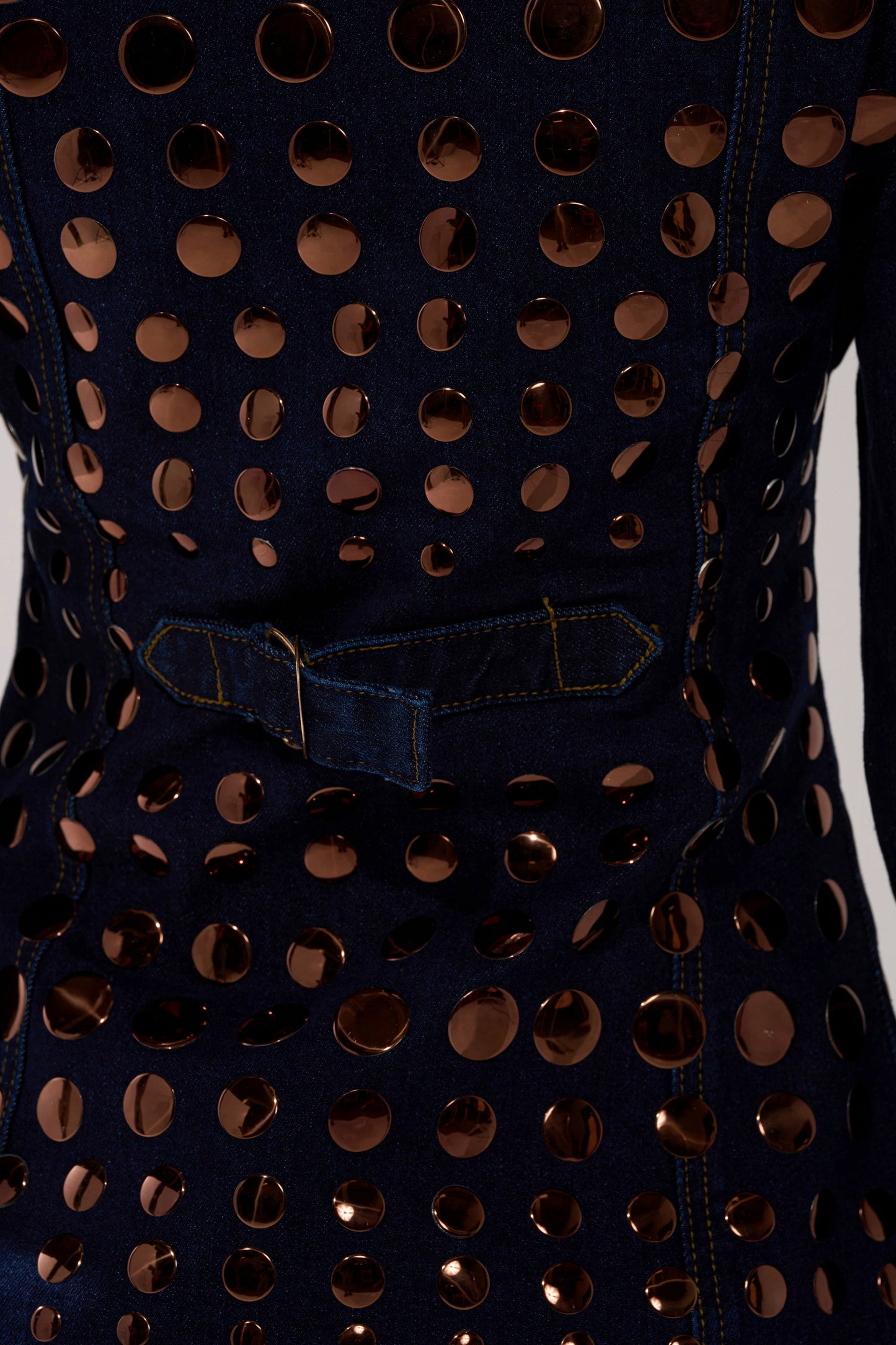 Round Metal Decoration Denim Suit