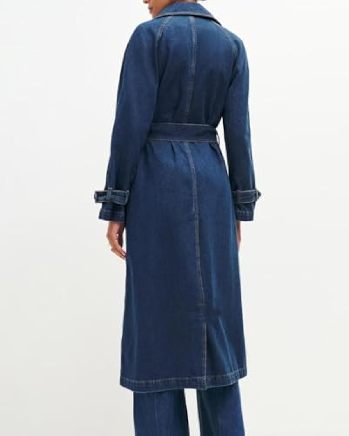 Double Breasted Denim Trench Coat With Belt