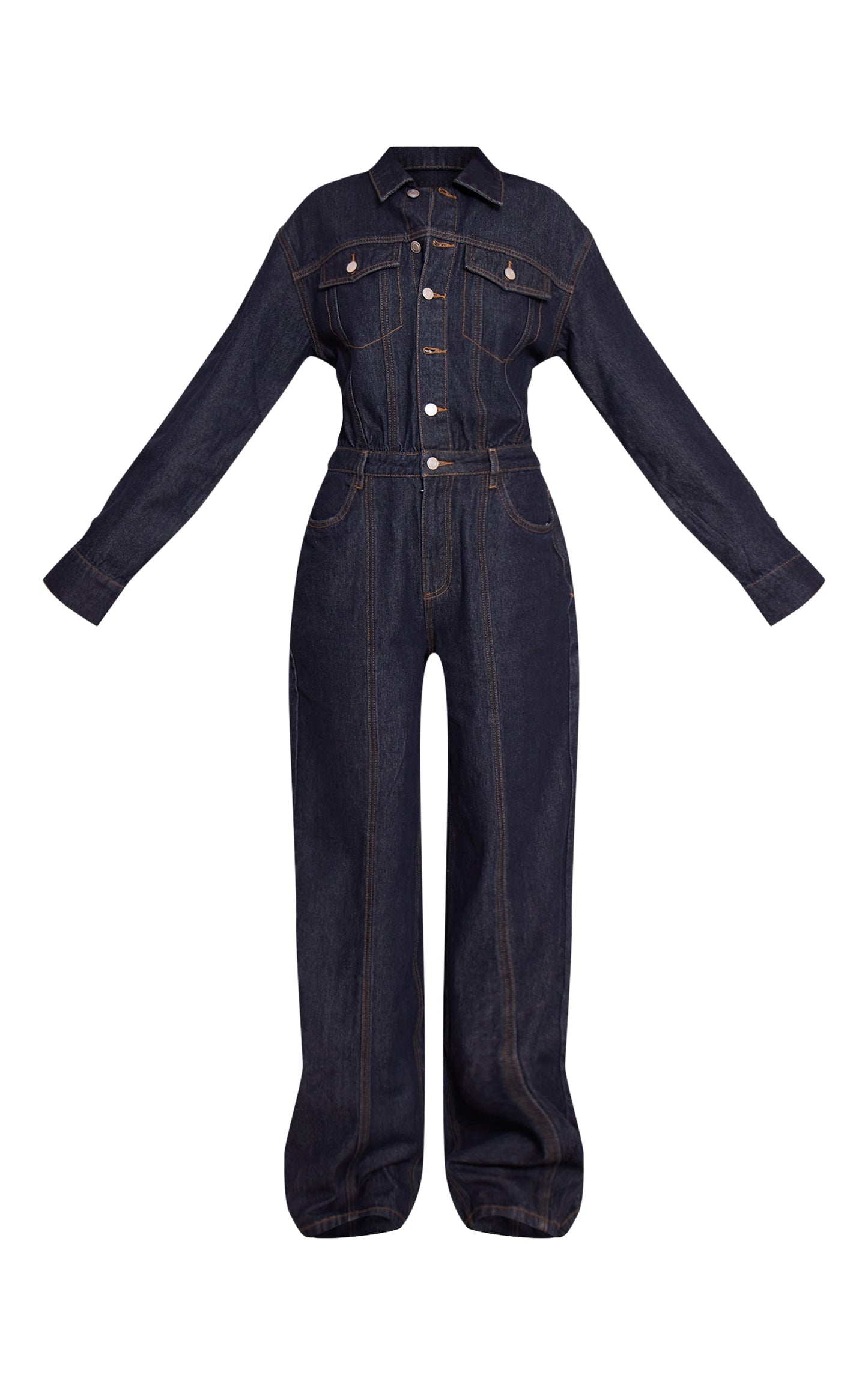 Long-sleeved Denim Jumpsuit