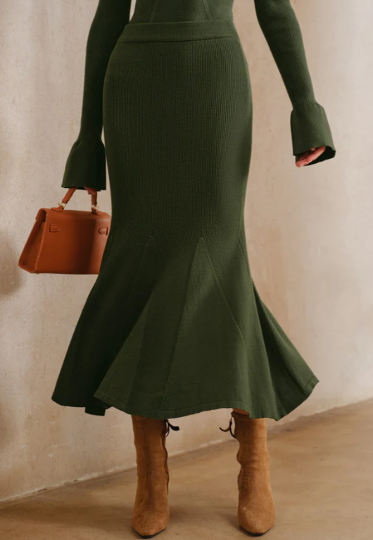 Lantern Sleeve Knit Sweater & Skirt Set