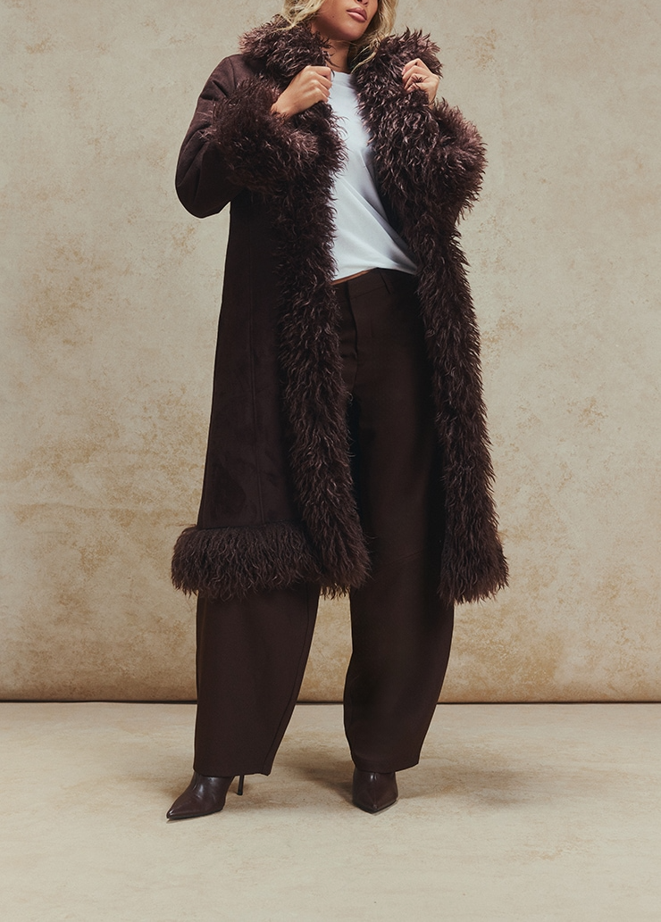 Faux Fur Trim Maxi Coat