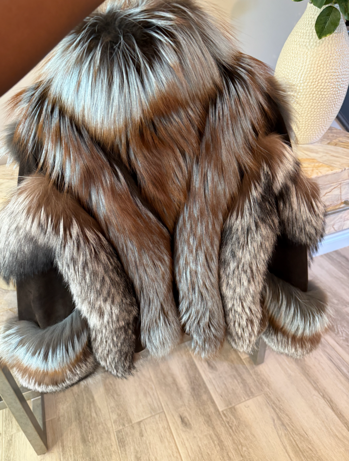 Stunning Silver Faux Fox Fur Coat