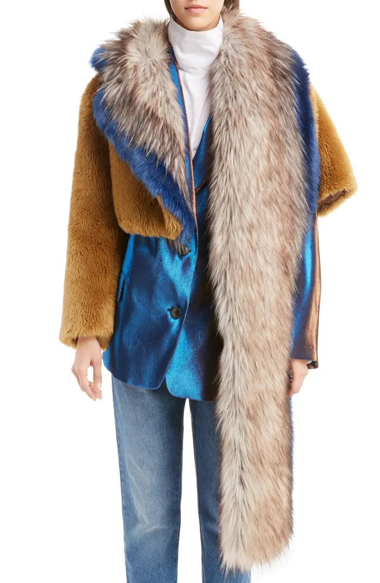 Faux Fur Asymmetrical Shrug Coat