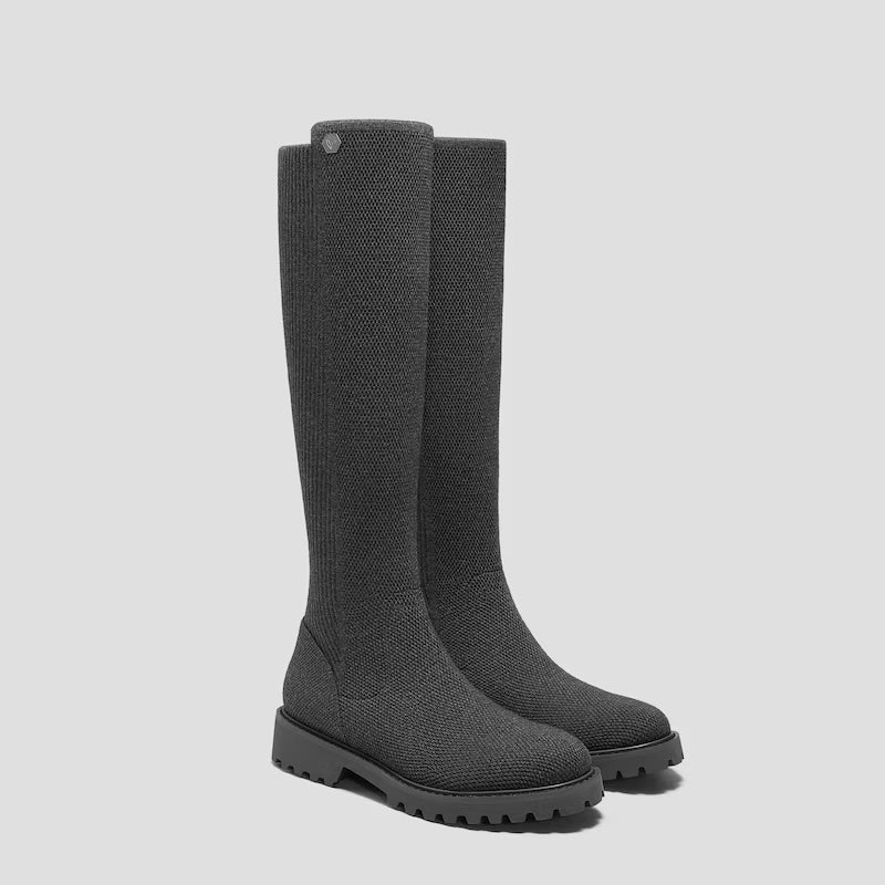 Round-Toe Stretchy Wool Knee-High Boots