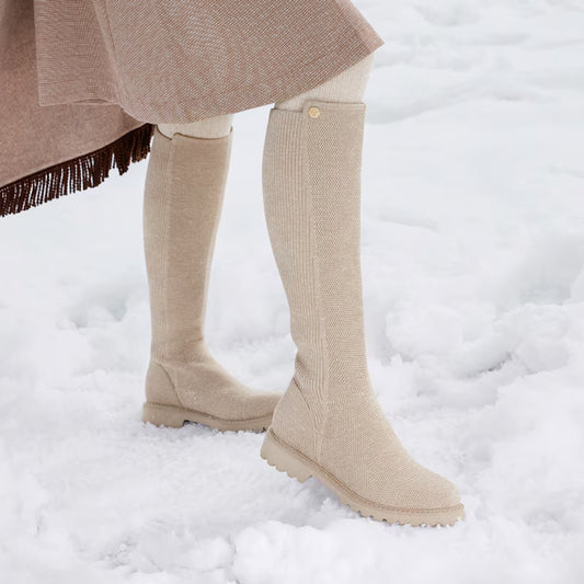 Round-Toe Stretchy Wool Knee-High Boots