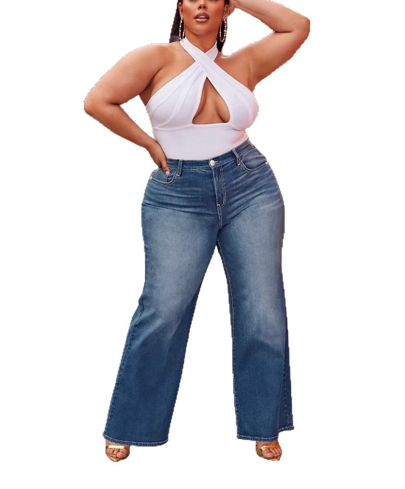 Oversized High-stretch Zipper Wide Leg Jeans