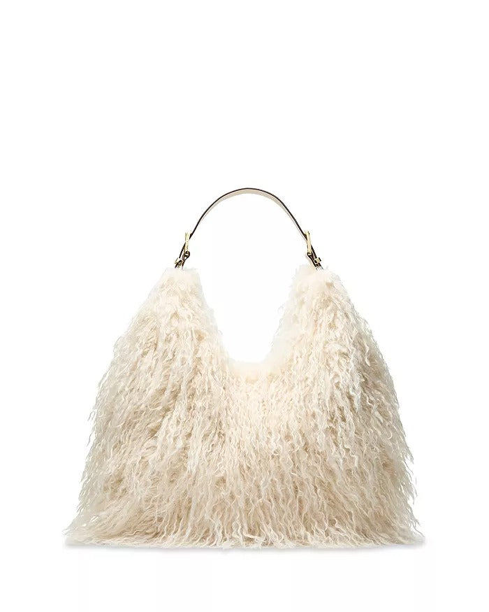 Faux Shearling Hobo Shoulder Bag