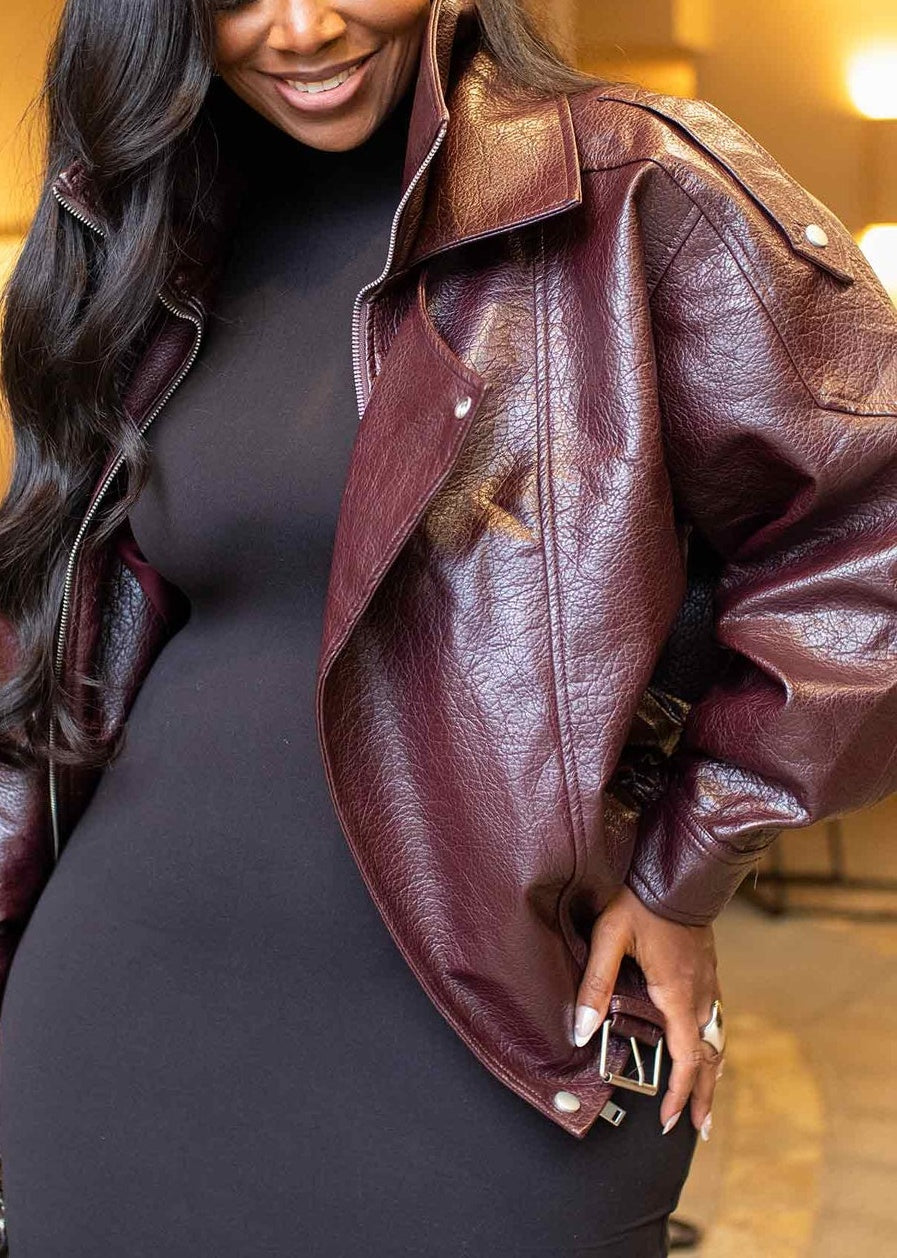 Wine Down Faux Leather Jacket