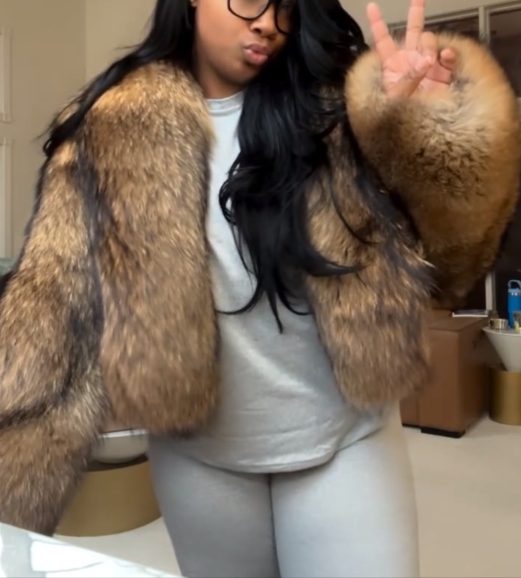 Large Lapel Black-tipped Brown Fox Fur Coat