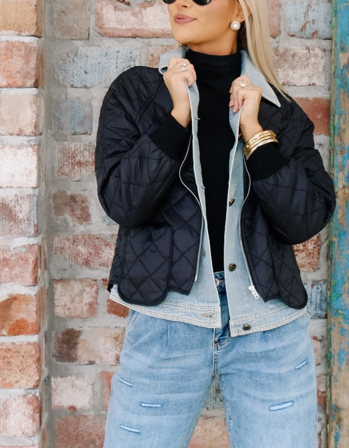 Denim and Black Long Sleeve Jacket