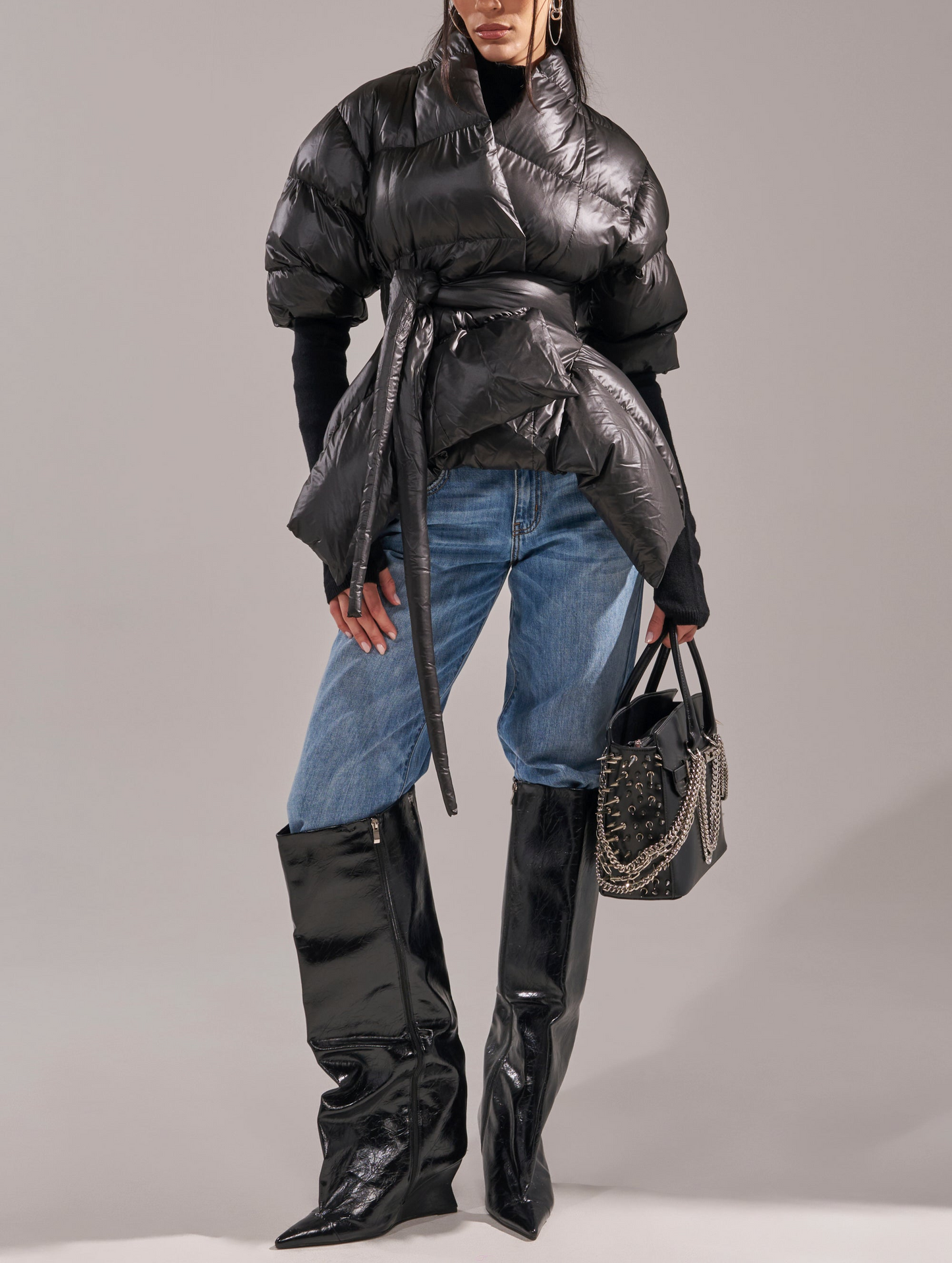 Ribbed Ruffled Puff Sleeve Jacket