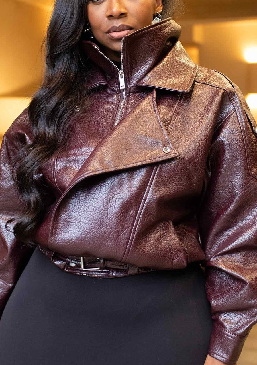 Wine Down Faux Leather Jacket