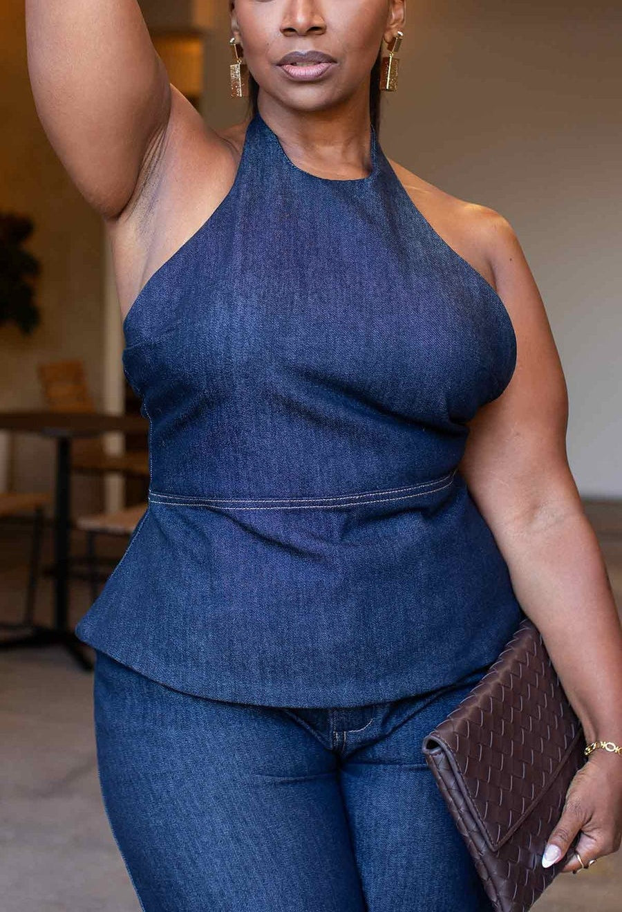 Denim Halter Pant Set