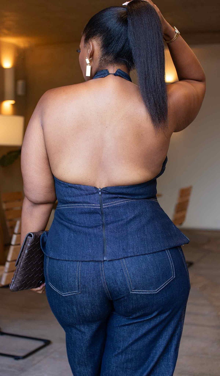 Denim Halter Pant Set