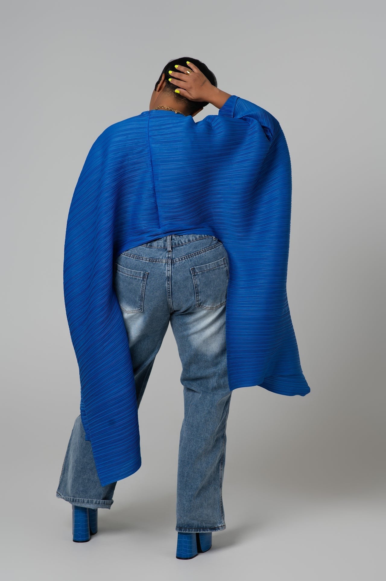 Wide-leg Denim Pants with Drapes