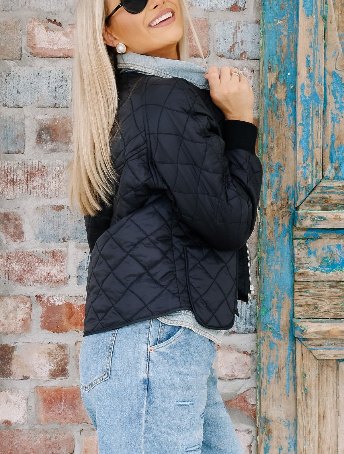 Denim and Black Long Sleeve Jacket