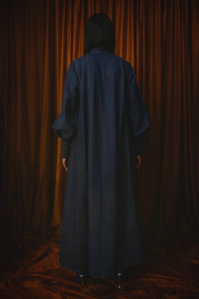 Maxi Flared Shirt Dress In Dark Denim