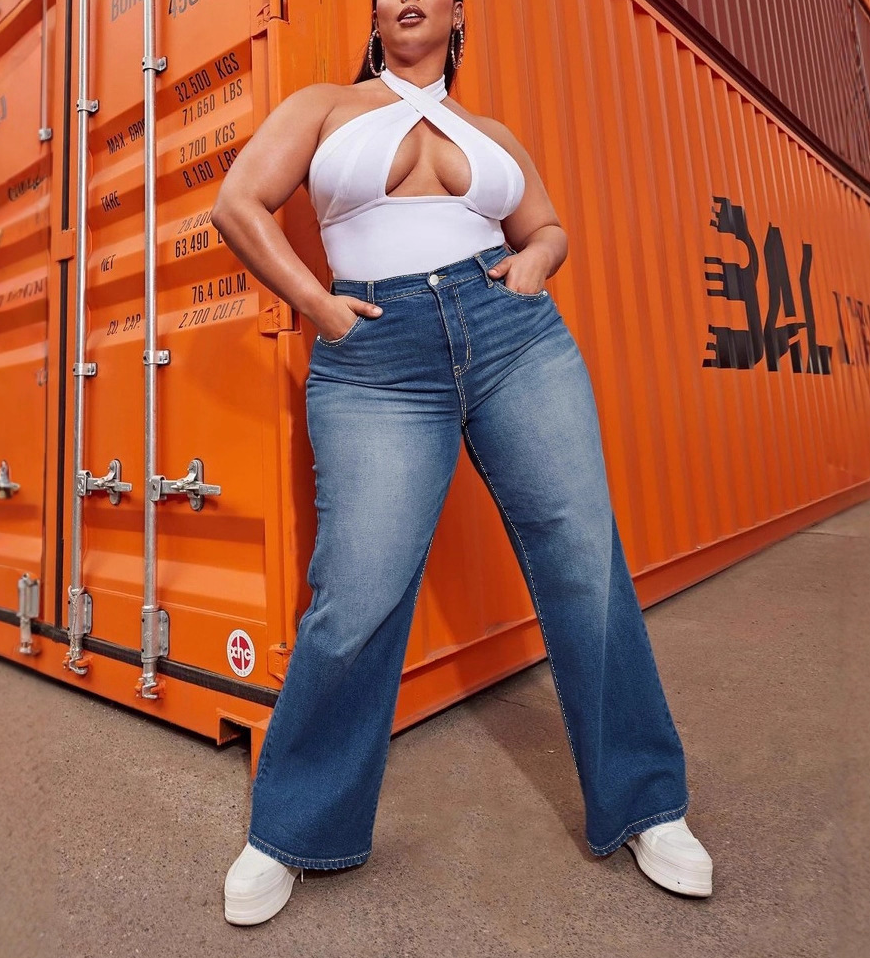 Oversized High-stretch Zipper Wide Leg Jeans