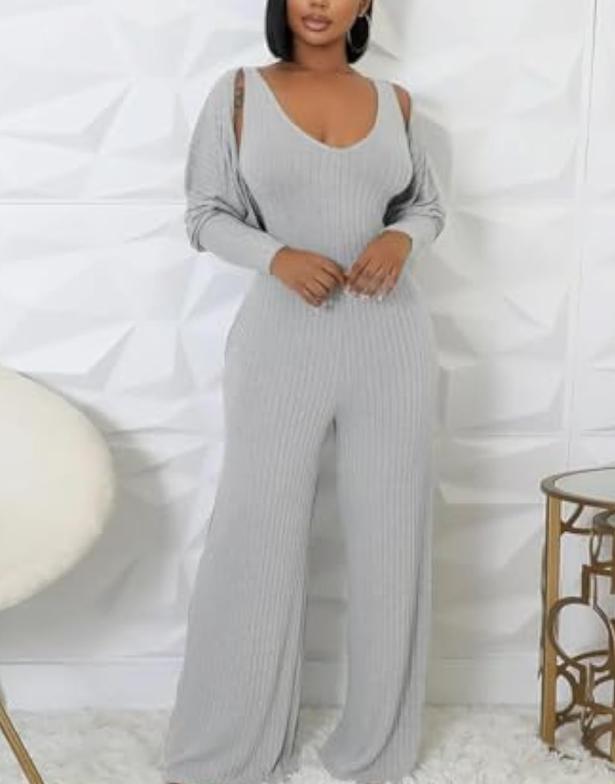 Long Sleeve Cape-style Vest Jumpsuit Set