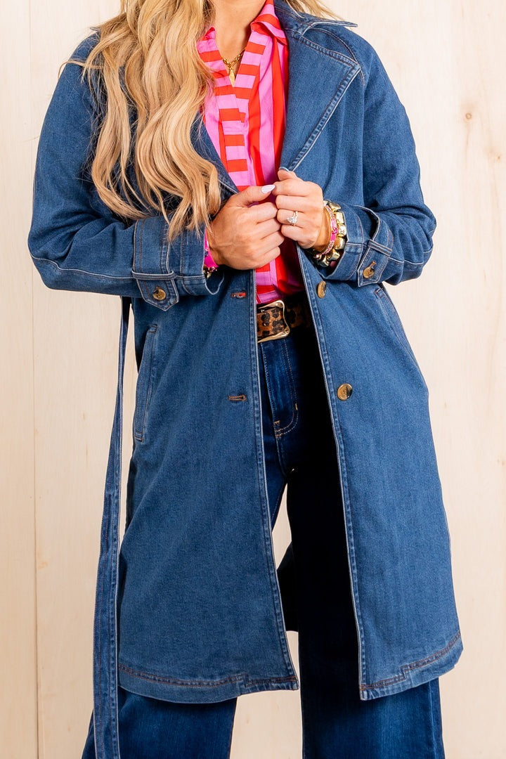Denim Midwash Long Sleeve Trench Coat