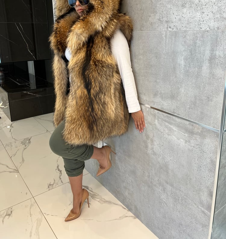 Unisex Raccoon Hooded Fur Vest