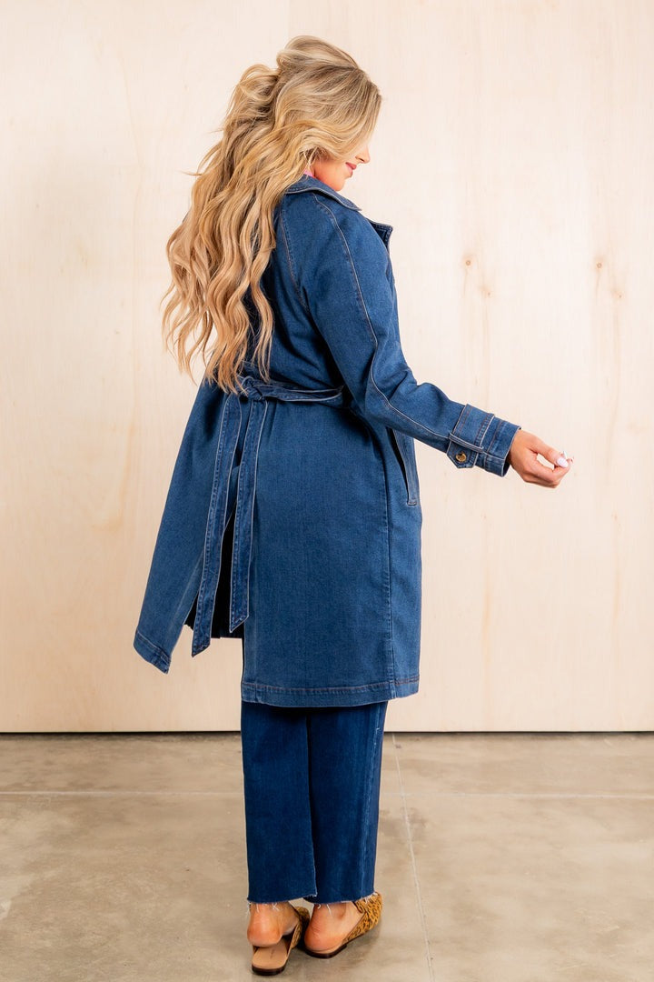 Denim Midwash Long Sleeve Trench Coat